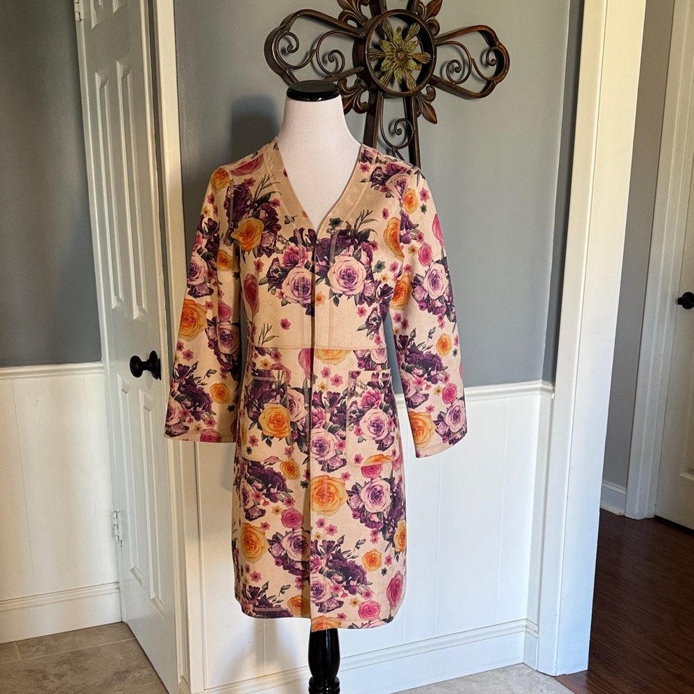 Joan Vass Floral Jacket - Purple, Orange, Cream
